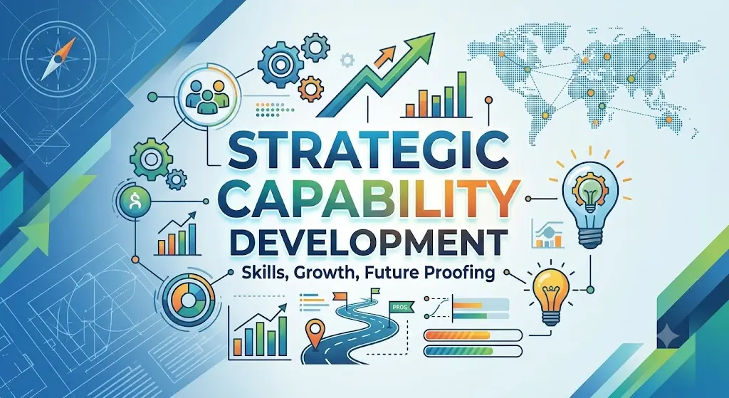 Modern educational image for Strategic Capability Development course with organizational growth and capability visuals