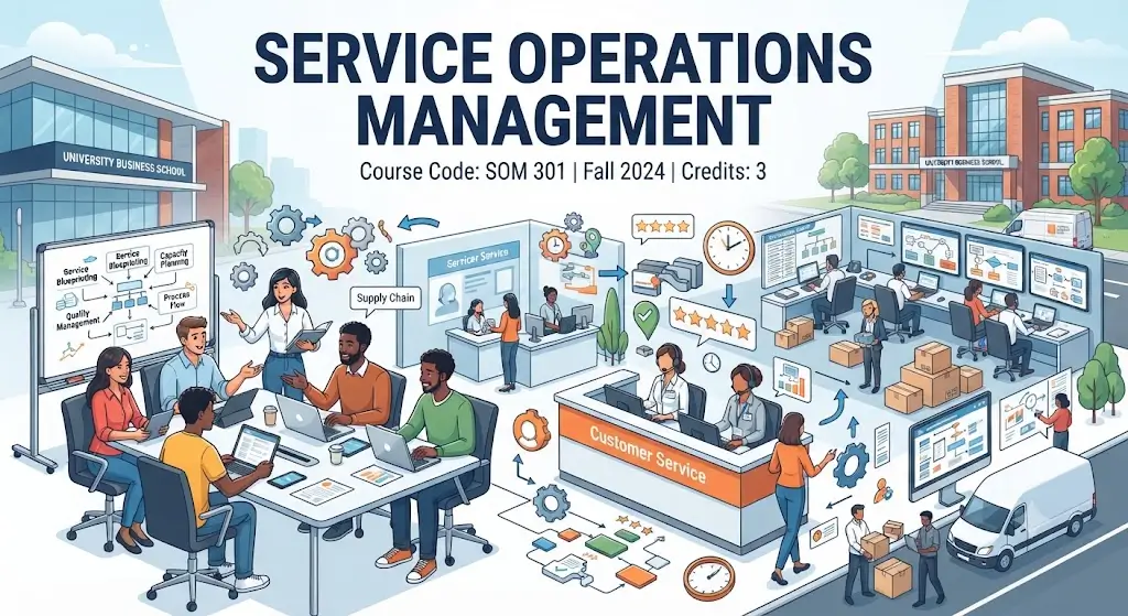 High-quality educational course image featuring Service Operations Management with modern visuals