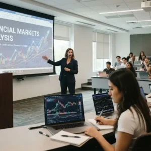 High-quality educational course image featuring Financial Markets Analysis with modern visuals
