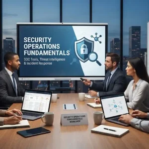 High-quality educational course image featuring Security Operations Fundamentals with modern visuals