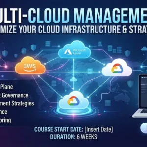 Modern educational image for Multi-Cloud Management course with cloud integration and technology visuals