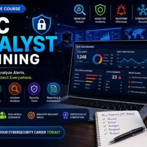 SOC Analyst Training course covering threat detection, monitoring, and incident response.