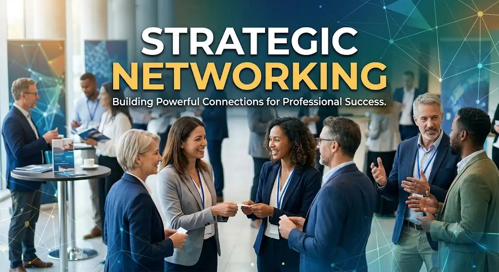 Modern educational image for Strategic Networking course with professional connections and networking visuals