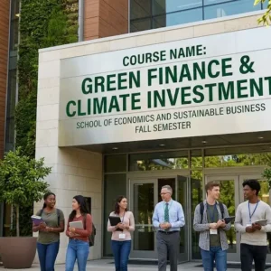 High-quality educational course image for Green Finance & Climate Investment with sustainability and finance visuals.