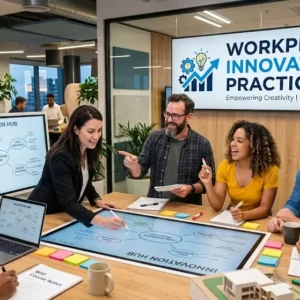 Modern educational image for Workplace Innovation Practices course with innovation and workplace transformation visuals