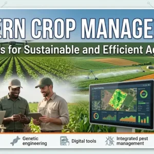 Modern educational image for Modern Crop Management course with sustainable farming and precision agriculture visuals
