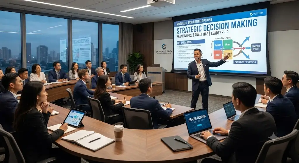High-quality educational course image featuring Strategic Decision Making with modern visuals