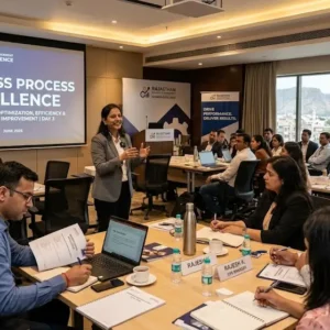 Modern educational image for Business Process Excellence course with workflow and optimization visuals