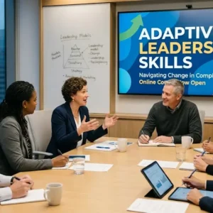 Modern educational image for Adaptive Leadership Skills course with adaptability and leadership visuals