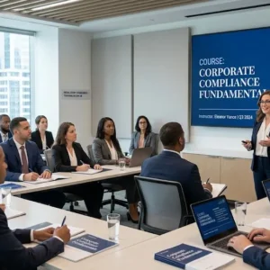 High-quality educational course image featuring Corporate Compliance Fundamentals with modern visuals