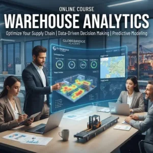 Modern educational image for Warehouse Analytics course with warehouse data and performance visuals
