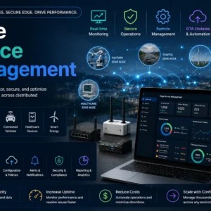 Modern educational image for Edge Device Management course with IoT and distributed computing visuals