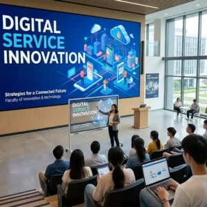 Modern educational image for Digital Service Innovation course with technology and innovation visuals