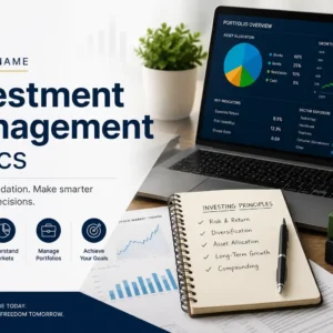 High-quality educational course image showing Investment Management Basics with investment and portfolio visuals.