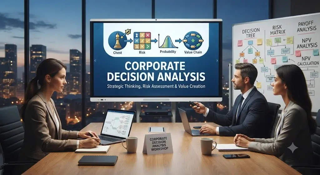 High-quality educational course image featuring Corporate Decision Analysis with modern visuals