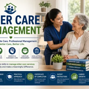 Professional e-learning image showing Elder Care Management tools and visuals