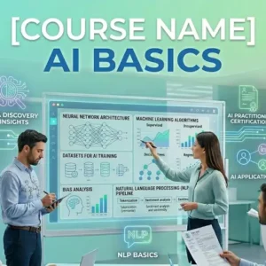 Professional e-learning image showing AI Basics concepts and tools
