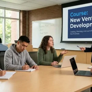 High-quality educational course image featuring New Venture Development with modern visuals