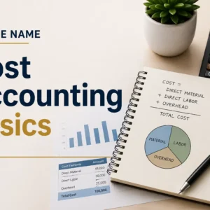 High-quality educational course image showing Cost Accounting Basics with accounting and cost management visuals.
