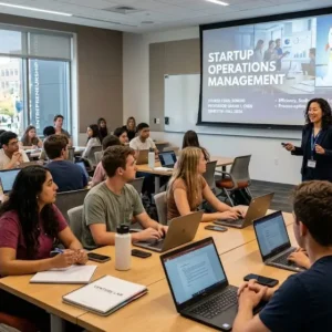 High-quality educational course image featuring Startup Operations Management with modern visuals