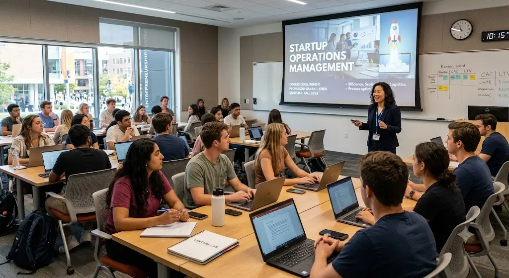 High-quality educational course image featuring Startup Operations Management with modern visuals
