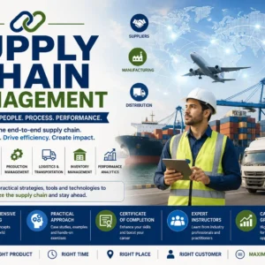 Professional e-learning image showing Supply Chain Management tools and visuals
