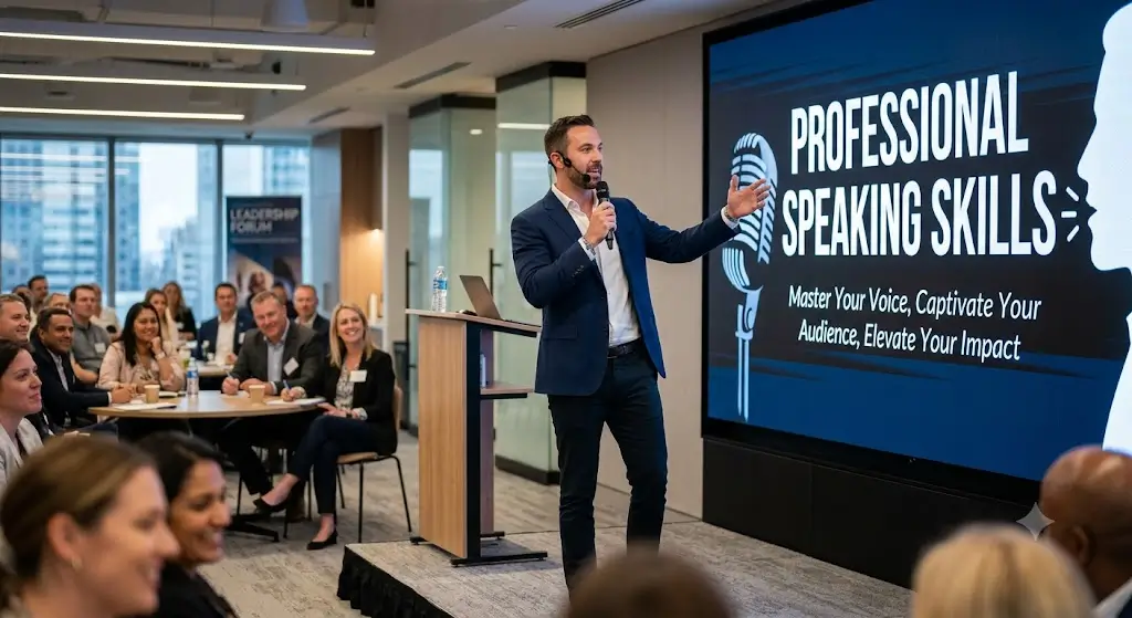 High-quality educational course image featuring Professional Speaking Skills with modern visuals