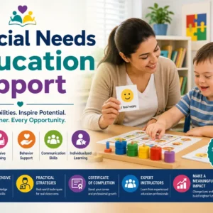 Professional e-learning image showing Special Needs Education Support tools and visuals