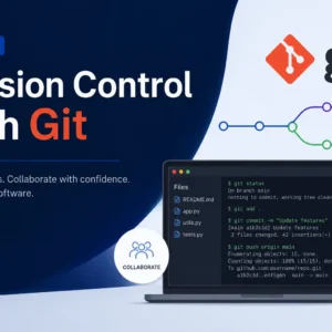 Modern educational image for Version Control with Git course with repository and branching visuals