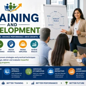 Professional e-learning image showing Training and Development tools and visuals