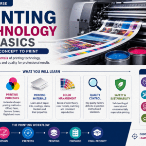 Students learning printing technology, print production, and printing equipment operations