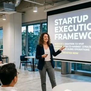 High-quality educational course image featuring Startup Execution Framework with modern visuals