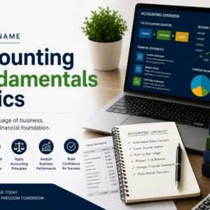 High-quality educational course image showing Accounting Fundamentals Basics with accounting and finance visuals.