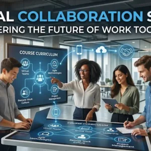 Modern educational image for Digital Collaboration Skills course with teamwork and digital collaboration visuals