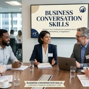 High-quality educational course image featuring Business Conversation Skills with modern visuals