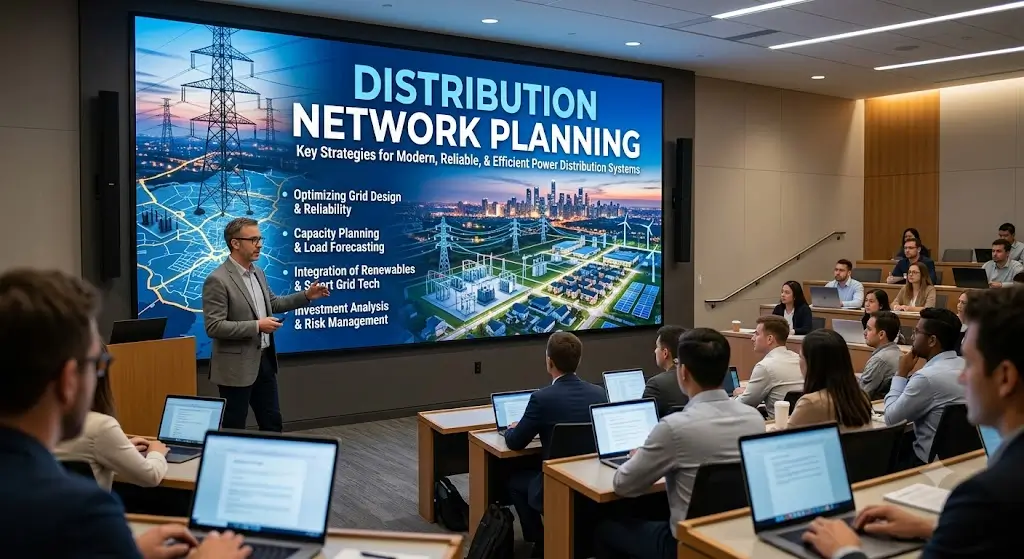 High-quality educational course image featuring Distribution Network Planning with modern visuals