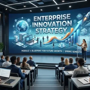 Modern educational image for Enterprise Innovation Strategy course with innovation and enterprise strategy visuals