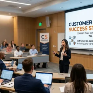 Modern educational image for Customer Success Strategy course with customer-centric success visuals