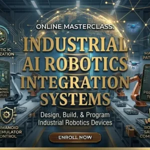 High-quality educational course image for Industrial AI Robotics Integration with robotics and AI visuals.