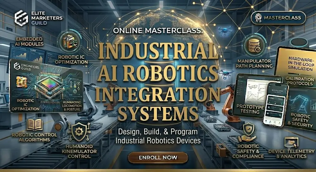 High-quality educational course image for Industrial AI Robotics Integration with robotics and AI visuals.