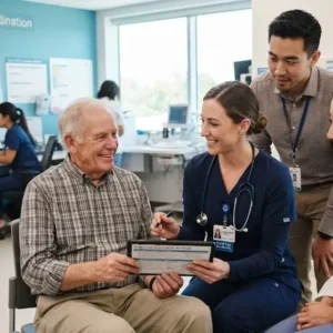 Modern educational image for Patient Care Coordination Advance course with patient-centered care and healthcare coordination visuals