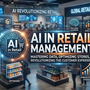 Modern educational image for AI in Retail Management course with AI and retail optimization visuals
