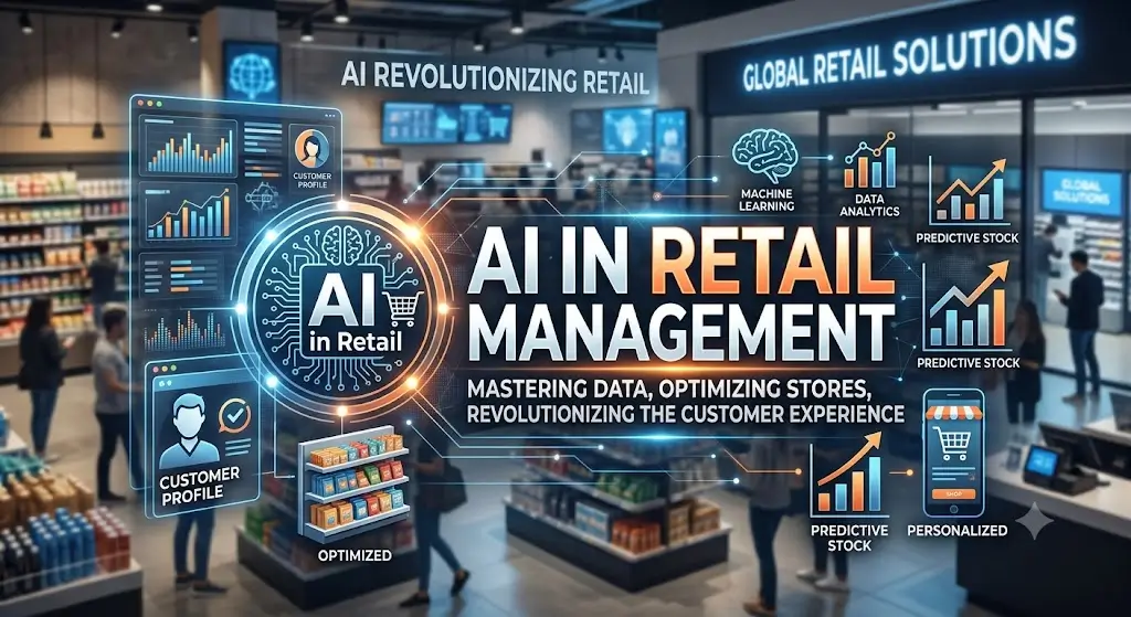 Modern educational image for AI in Retail Management course with AI and retail optimization visuals