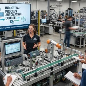 Modern educational image for Industrial Process Automation course with robotics and automation visuals