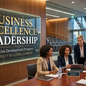 Modern educational image for Business Excellence Leadership course with leadership and excellence visuals