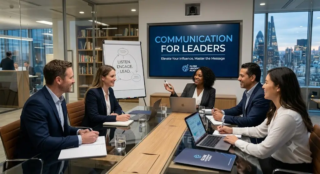High-quality educational course image featuring Communication for Leaders with modern visuals