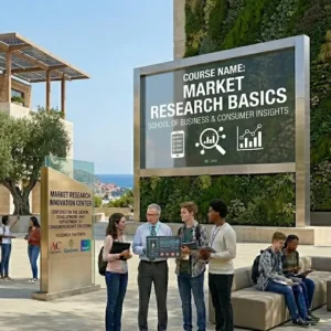 High-quality educational course image for Market Research Basics with analytics and business visuals.