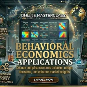 High-quality educational course image for Behavioral Economics Applications with psychology and economics visuals.