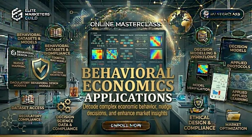 High-quality educational course image for Behavioral Economics Applications with psychology and economics visuals.