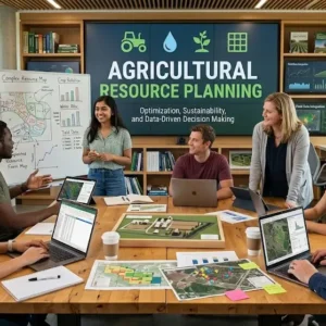 Modern educational image for Agricultural Resource Planning course with farm resource management and sustainability visuals